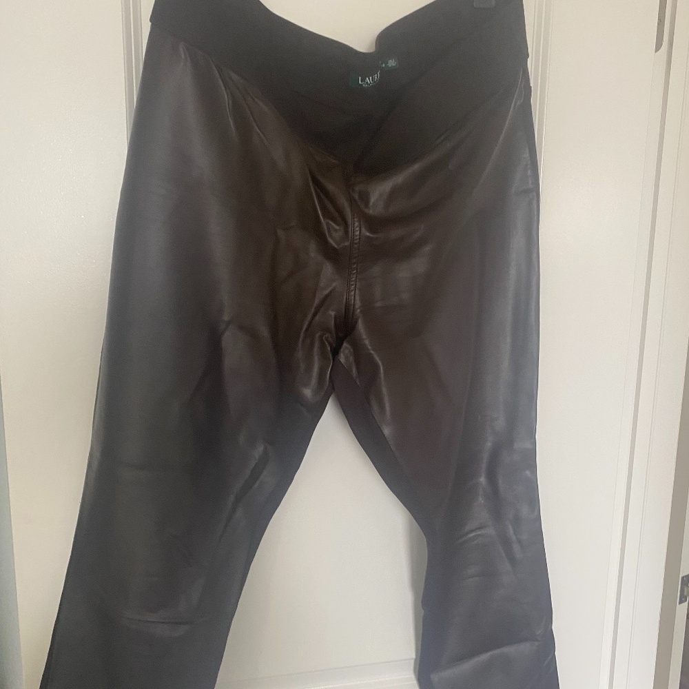Beautiful coffee brown leggings size 16 from Ralph Lauren vegan leather front